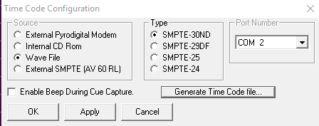 TimeCode Configuration